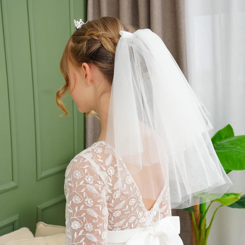 Lovely Shop Holy White Short Veil with Crystal Headband Set, First Communion Accessory - Image 4